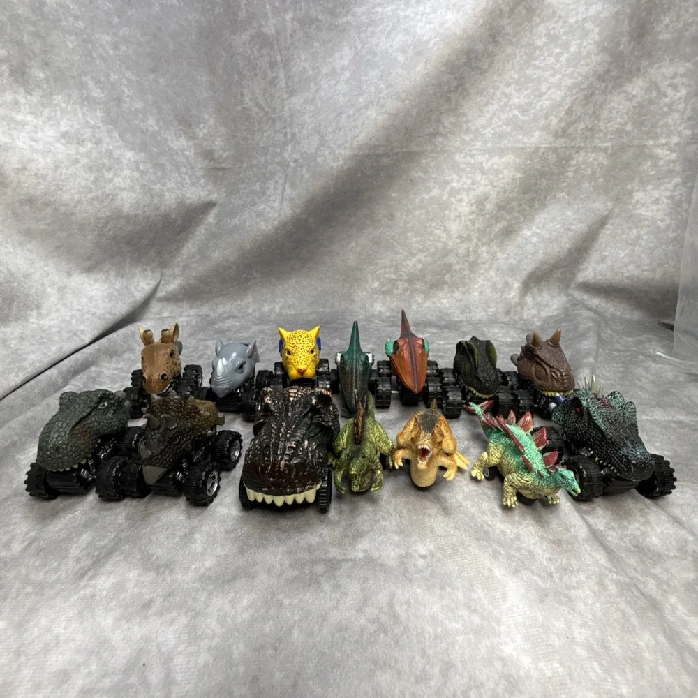 Dinosaur Monster Truck Toy Pull-Back Dino Animal Head Cars Lot Of 14